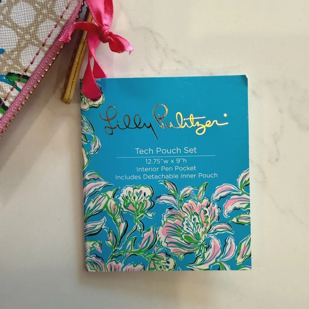 Lilly Pulitzer Tech Pouch Set NWT Cumulus Blue Chick Magnet Retired HTF Preppy